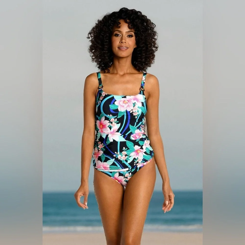 La Blanca Tankini Nightfall Blooms Lingerie Adjust Strap Underwire Swimsuit 4